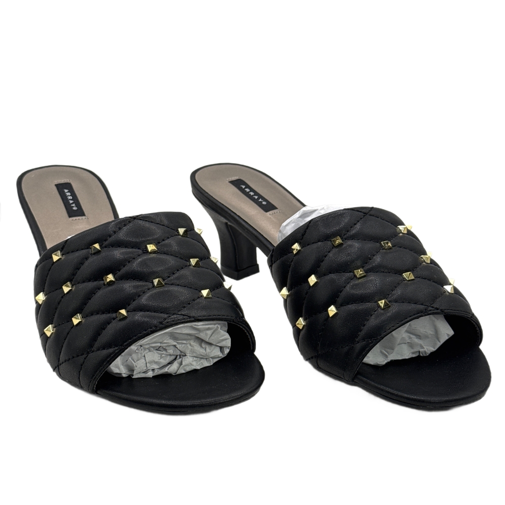 Array Black Quilted Mules with Gold Accents